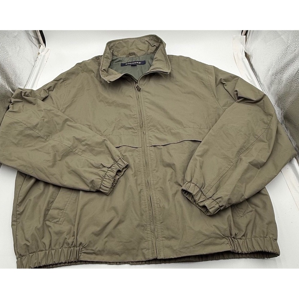 Dockers Men's XL Khaki Nylon Full Zip Windbreaker Bomber Golf Jacket Lined